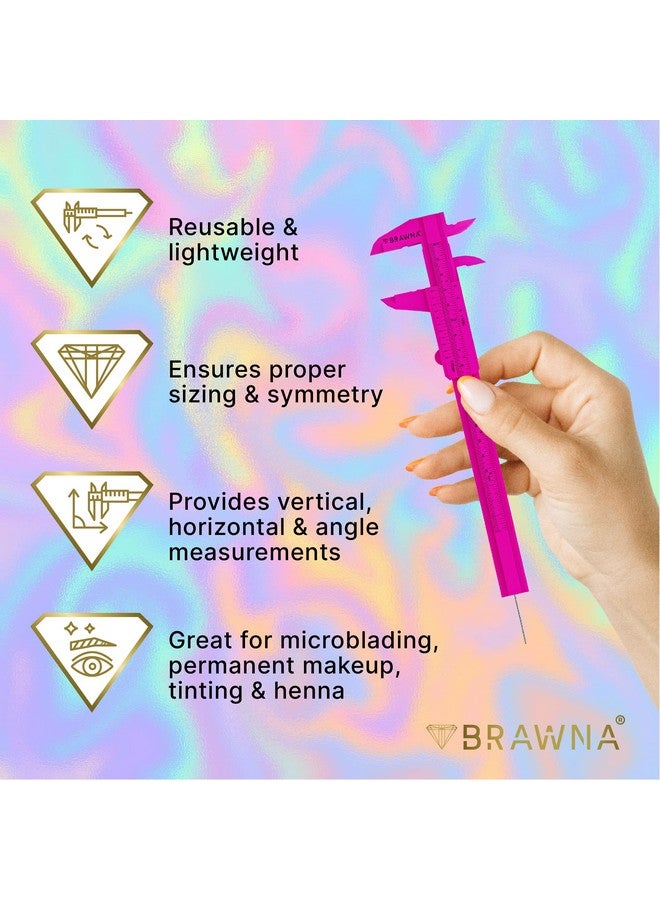 1 Pc Brow Pro Measuring Tool With 1 Eyebrow Ruler Sticker Double Scale Eyebrow Ruler For Microblading Eyebrow Mapping Caliper Vernier Pmu Supplies Eyebrow Calipers Ruler Plastic Pink