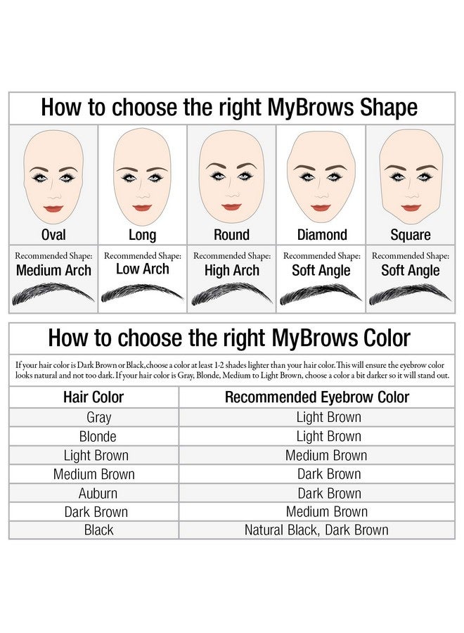 Mybrows Long Lasting Eyebrow Transfers, Low Arch, Natural Black, 48Pairs Of Brows (96 Individual Transfers)