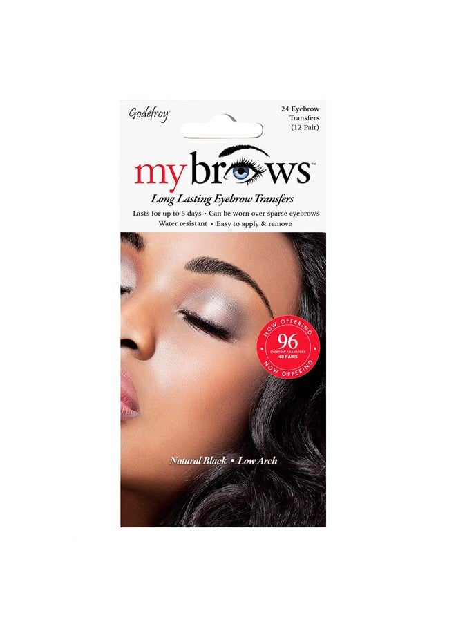 Mybrows Long Lasting Eyebrow Transfers, Low Arch, Natural Black, 48Pairs Of Brows (96 Individual Transfers)