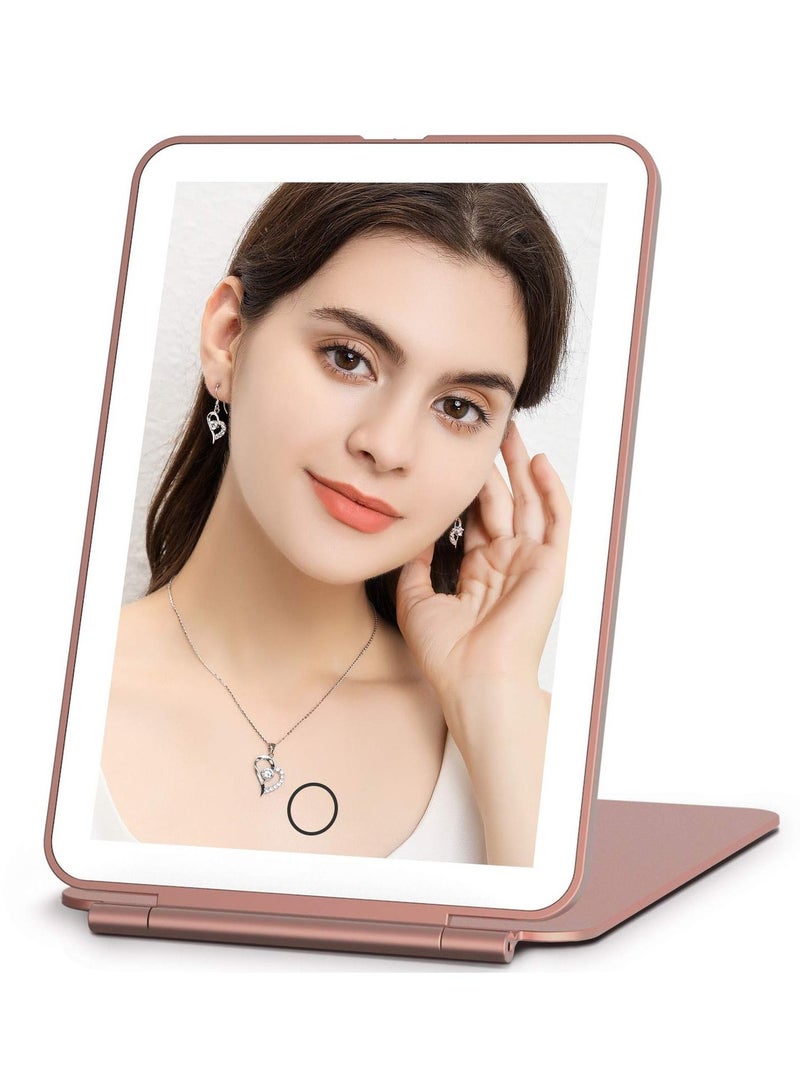 Rechargeable Cosmetic Mirror with Lighted Travel Portable Lighted Beauty Mirror, 3 Color Illumination, Dimmable Touch Screen, Desktop Tabletop LED Foldable Cosmetic Mirror with Lights