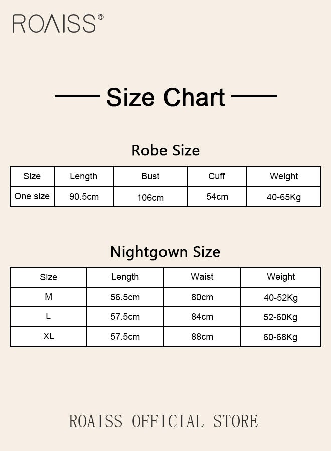 2-Piece Set of Women Pajamas with V-Neck Design Women Home Wear Set Same Color Outer Robe and Lace Element Nightgown