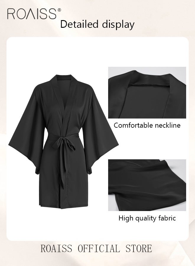 2-Piece Set of Women Pajamas with V-Neck Design Women Home Wear Set Same Color Outer Robe and Lace Element Nightgown