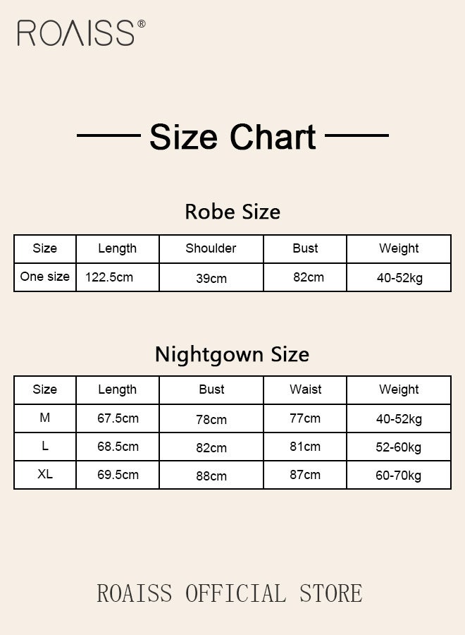 2-Piece Set of Women Pajamas with V-Neck Design Women Home Wear Set Same Color Outer Robe and Lace Element Nightgown