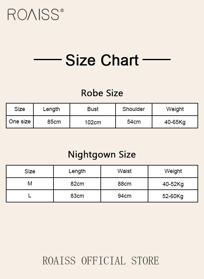 2-Piece Set of Women Pajamas with V-Neck Design Women Home Wear Set Same Color Outer Robe and Lace Element Nightgown