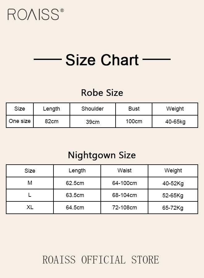 2-Piece Set of Women Pajamas with V-Neck Design Women Home Wear Set Same Color Outer Robe and Lace Element Nightgown