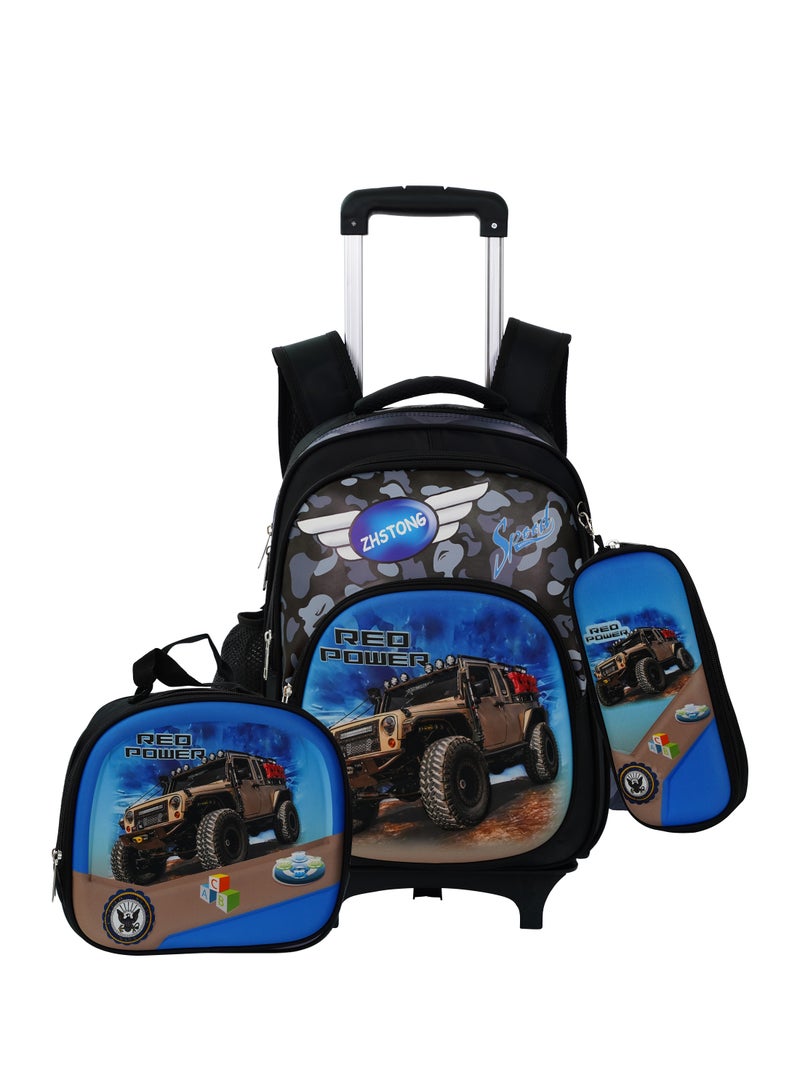 School Rolling backpack All in one Set of 3 (16 Inch), school bag set with Pencil case,lunch bag for boys and girls, back to school essential, trolley bag for school