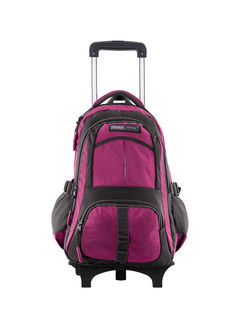 Unisex  Rolling Trolley Backpack with Adjustable Strap for School, College, Office, Business and Travel - 16 Inches Pink