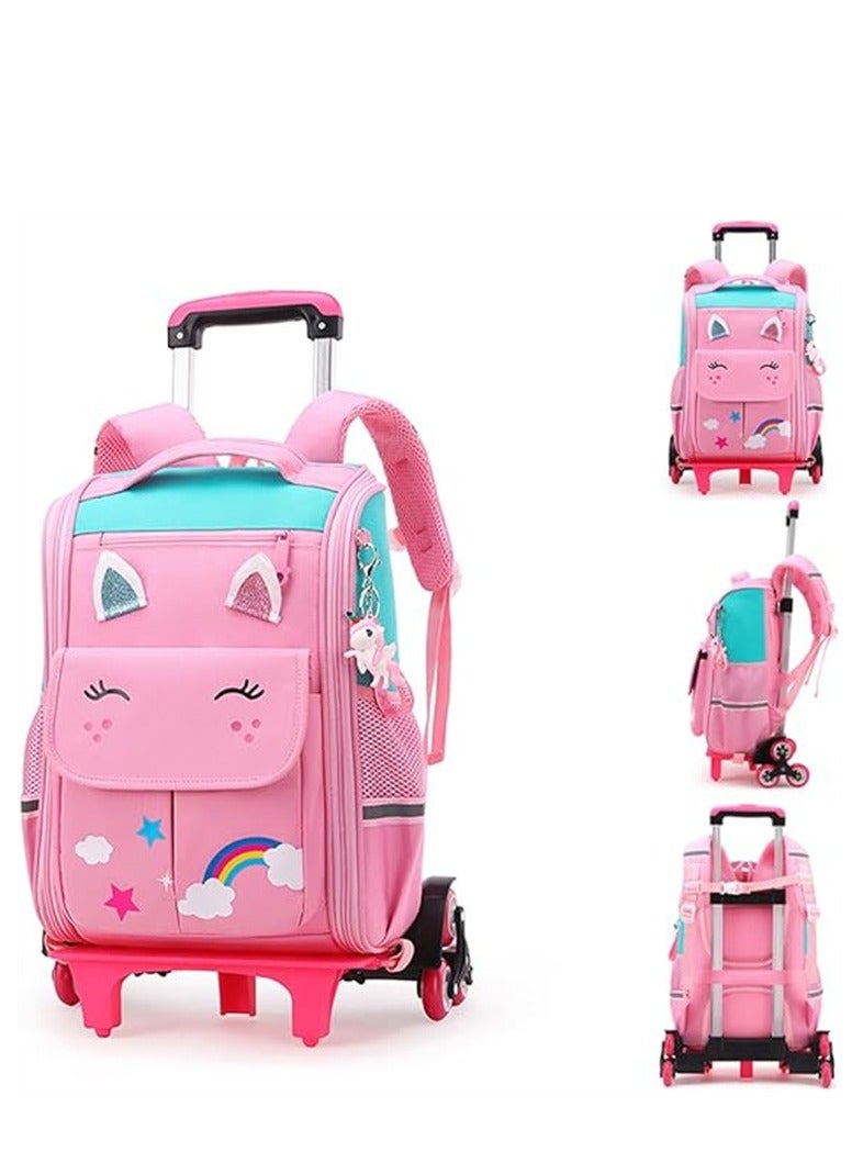 Wheeled Backpack Rolling Student School Bag Travel Trolley Book Bag for Girls Kids Luggage Case