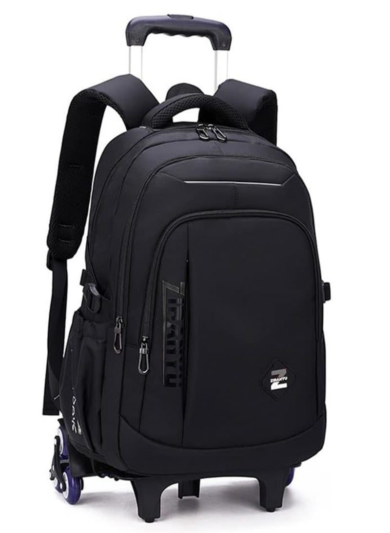 Large Capacity Wheeled Rolling Backpack Black Book Bag for Boys and Girls School Student Books Laptop Travel Trolley Bag