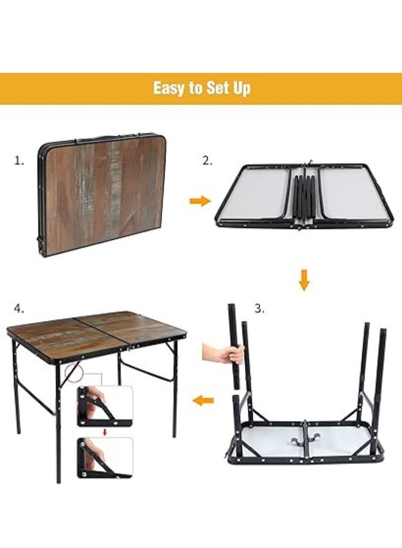 Portable Folding Table Adjustable Height Lightweight Dining Table for Camping Picnic Party