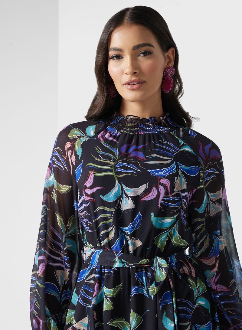 Floral High Neck Dress