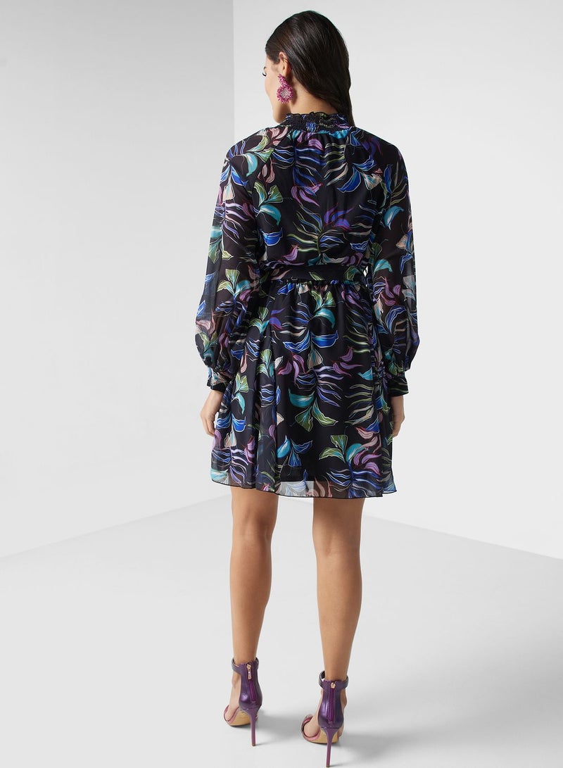 Floral High Neck Dress