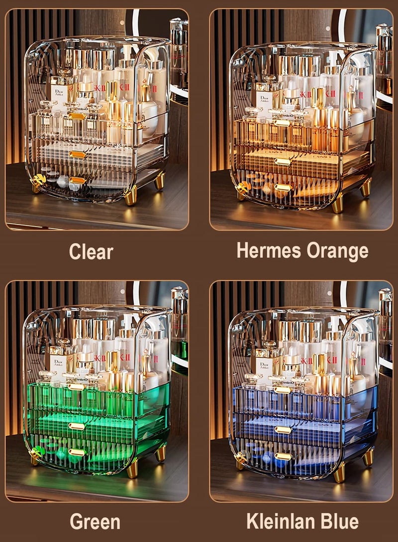 Large Capacity Cosmetics Makeup Organizer for Vanity, Dustproof Waterproof Cosmetics Display Case with Drawers for Skincare, Lipstick, Brushes and Jewelry (Clear)