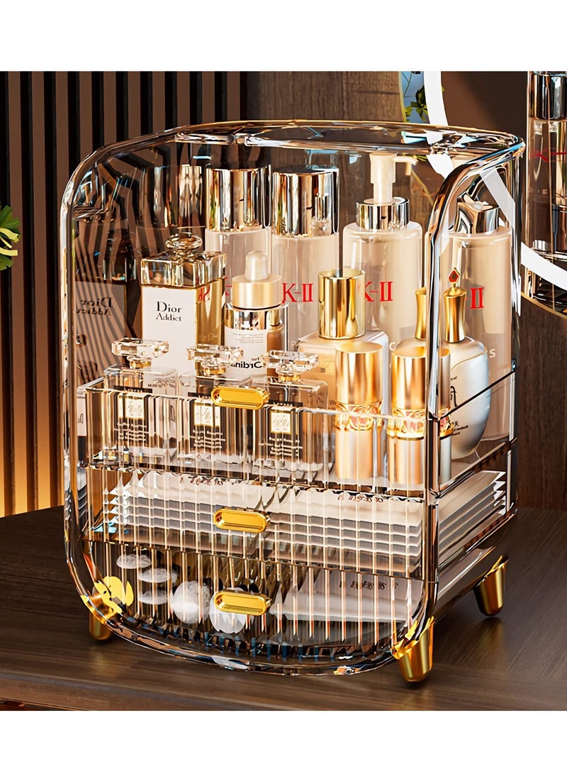 Large Capacity Cosmetics Makeup Organizer for Vanity, Dustproof Waterproof Cosmetics Display Case with Drawers for Skincare, Lipstick, Brushes and Jewelry (Clear)