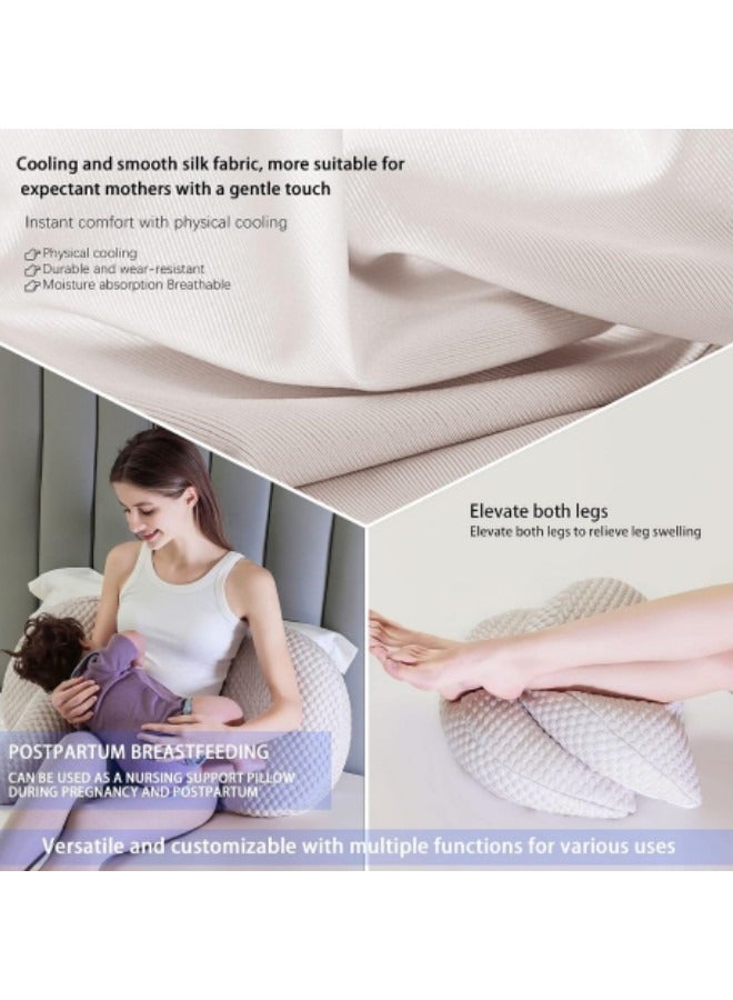 Pregnancy Pillow for Women, Soft Pregnancy Pillow, Back, Hip, Leg Support, Maternity Pillow with Removable and Adjustable Pillow Cover, Platinum