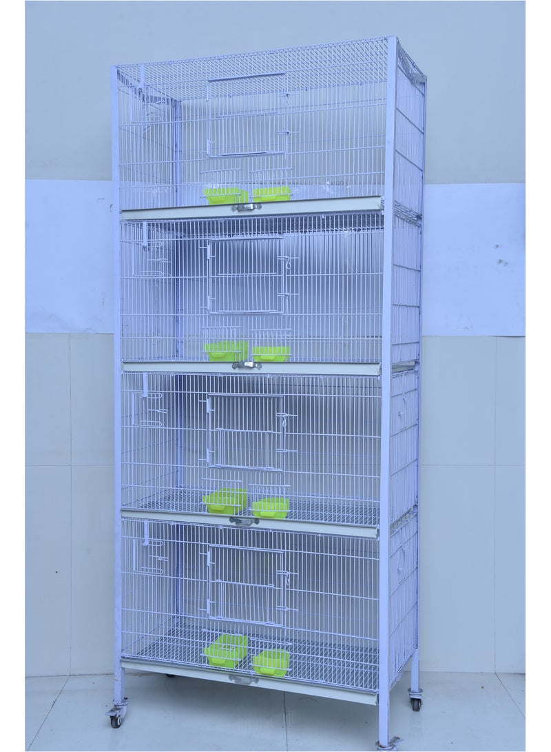 MBS Bird Cage Angle Tower/Stackable With Wheels 4 Floors, 4 Portions with 8 Hanging Breeding Boxes Options 45.72 x 76.2 x 195 cm