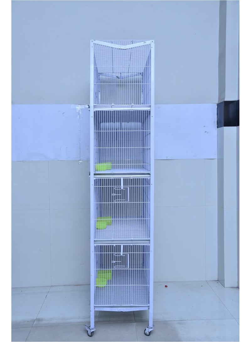 MBS Bird Cage Angle Tower/Stackable With Wheels 4 Floors, 4 Portions with 8 Hanging Breeding Boxes Options 45.72 x 76.2 x 195 cm