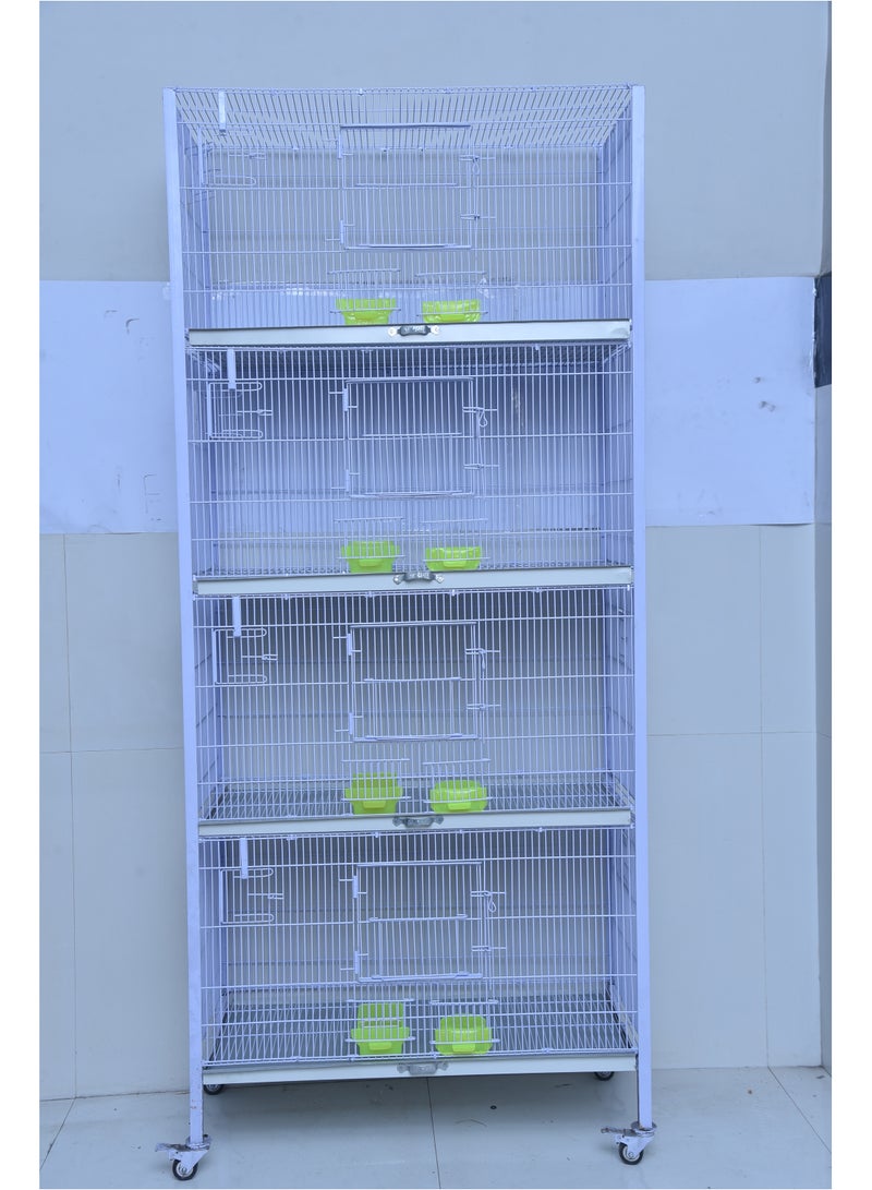 MBS Bird Cage Angle Tower/Stackable With Wheels 4 Floors, 4 Portions with 8 Hanging Breeding Boxes Options 45.72 x 76.2 x 195 cm