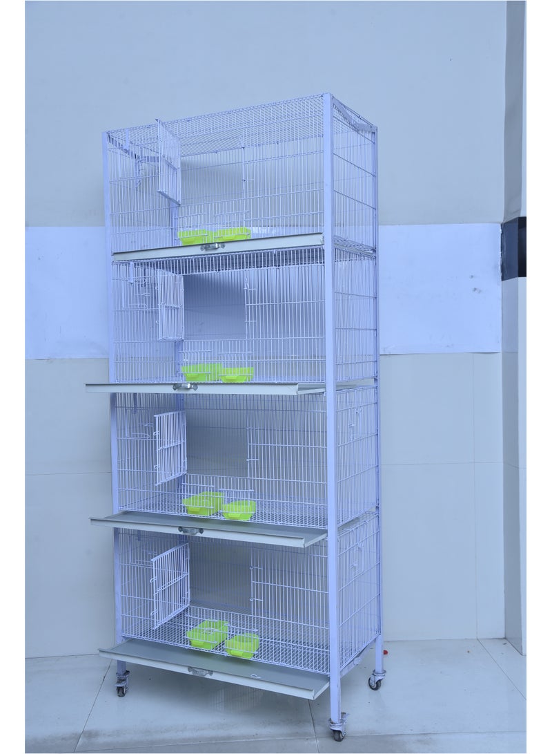 MBS Bird Cage Angle Tower/Stackable With Wheels 4 Floors, 4 Portions with 8 Hanging Breeding Boxes Options 45.72 x 76.2 x 195 cm