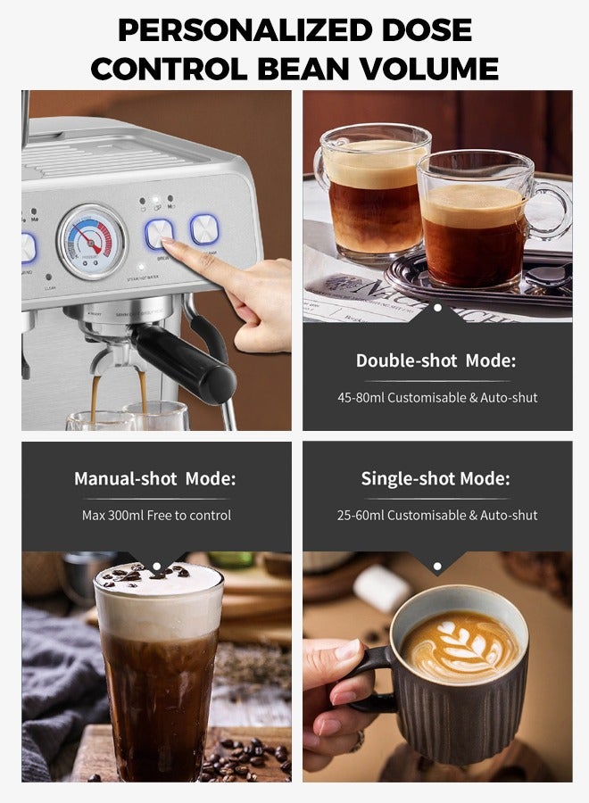 Barista Pro Espresso Machine With Dual Heating System 20 Bar Espresso Coffee Bean To Cup Coffee Machine For Home Office And Small Cafe Silver 2.8L