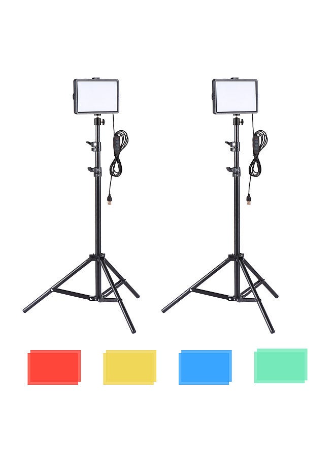 Andoer 2 Pack USB LED Video Lights Kit with 3200K-5500K Fill Lights Dimmable 172cm/67.7in Light Stands Flexible Ballheads Color Filters