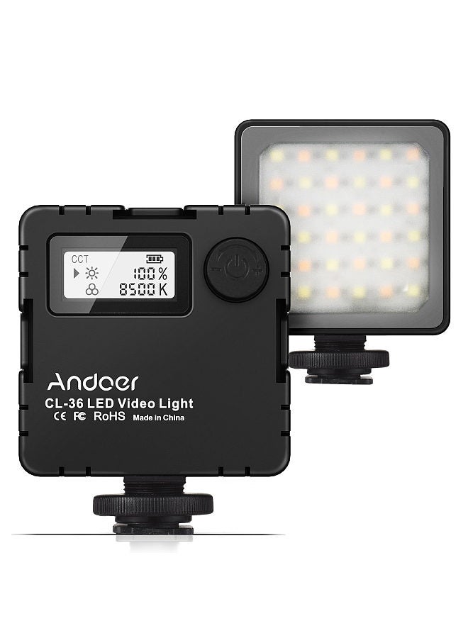 Andoer CL-36 Mini Bi-color LED Video Light 2800K-8500K Dimmable Built-in Rechargeable Battery with 3 Cold Shoe Mounts LCD Display Vlog Fill Light for DSLR Camera