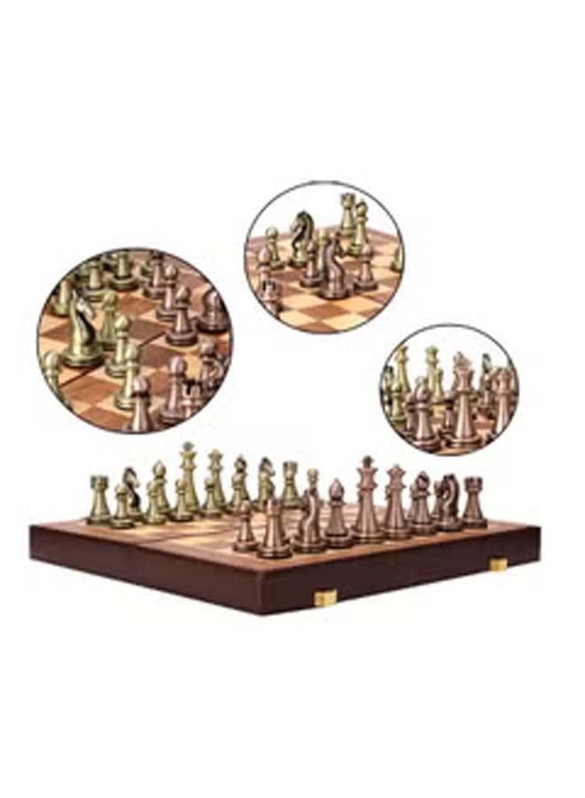 Metal Chess Pieces Wooden Folding Chess Board