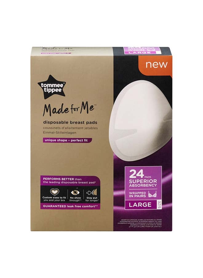 Made for Me Daily Disposable Breast Pads, Soft, Absorbent and Leak-Free, Contoured Shape, Adhesive Patch, Large, Pack of 24
