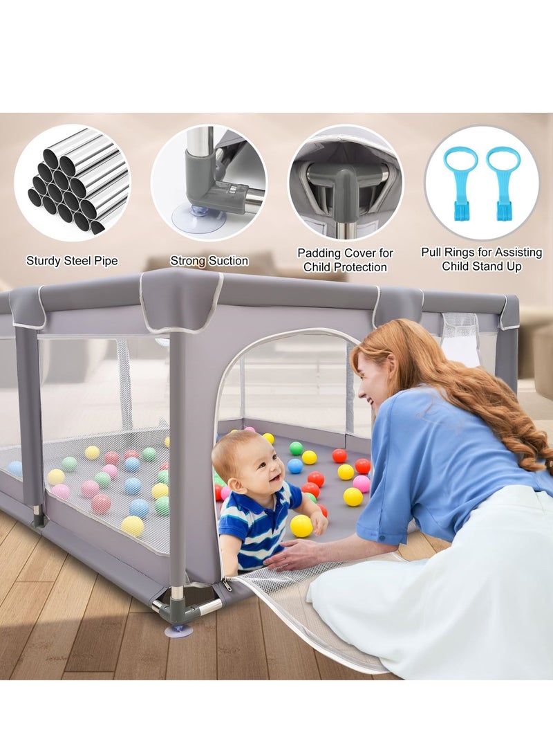 COOLBABY Playpen With Gate Kids Activity Center Indoor And Outdoor Play Yard Sturdy Safe Play Yard With Soft Breathable Mesh