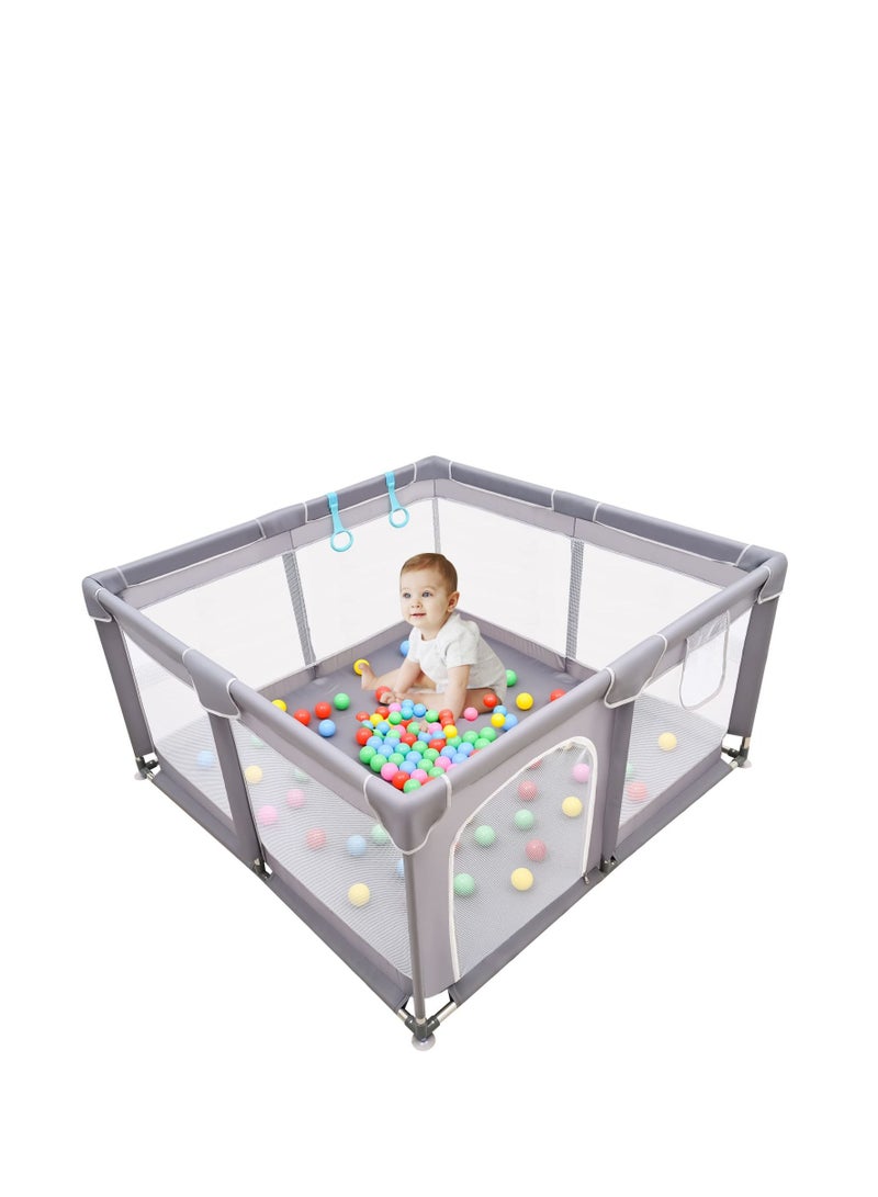 COOLBABY Playpen With Gate Kids Activity Center Indoor And Outdoor Play Yard Sturdy Safe Play Yard With Soft Breathable Mesh