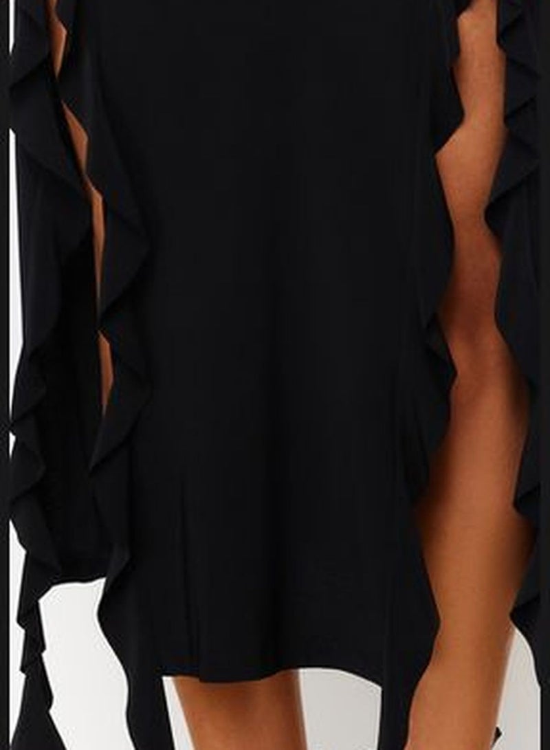 Black Slit and Ruffle Detail Maxi Skirt TWOSS24ET00066