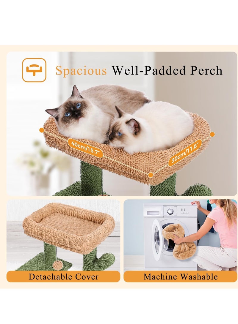 104 cm Cactus Cat Tower with Sisal Covered Scratching Post and Cozy Condo for Indoor Cats Cat Climbing Stand with Plush Perch & Soft Hammock for Multi Level Cat Play House 41