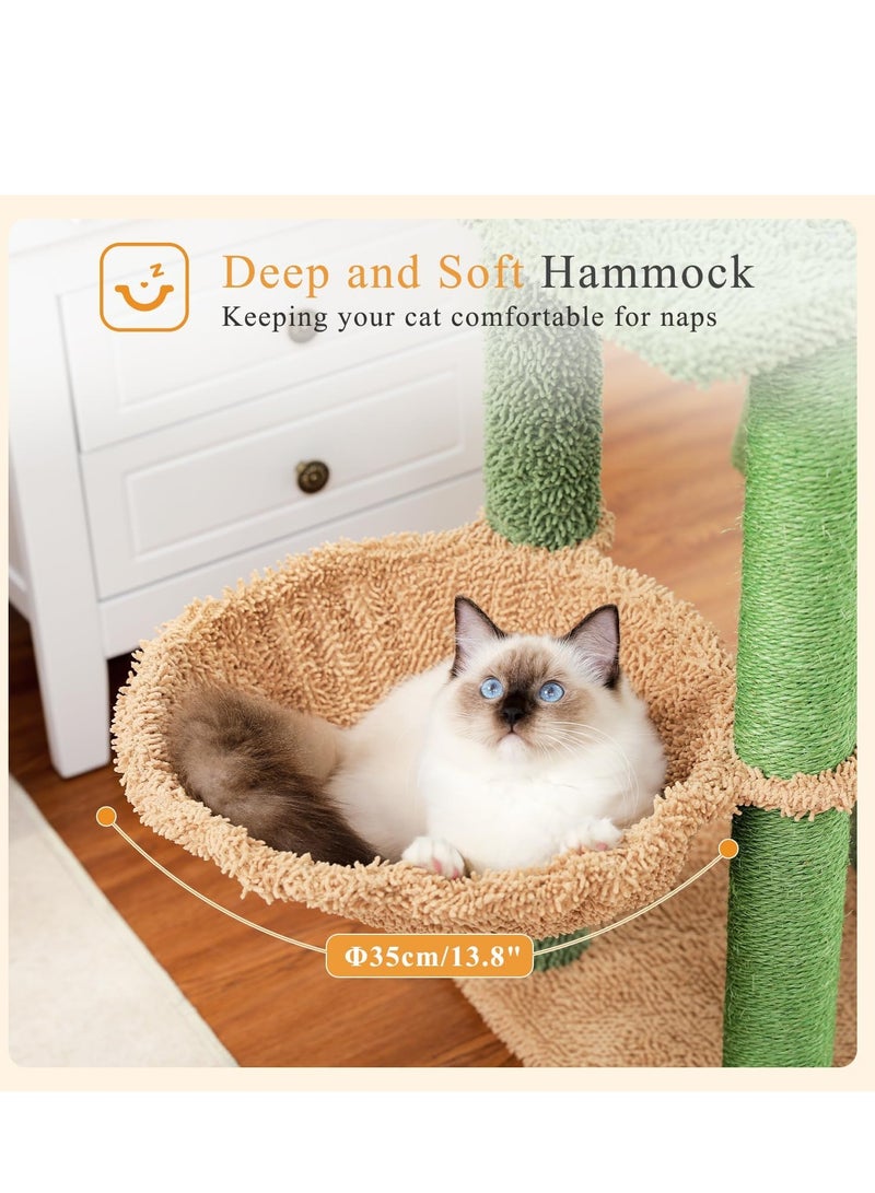 104 cm Cactus Cat Tower with Sisal Covered Scratching Post and Cozy Condo for Indoor Cats Cat Climbing Stand with Plush Perch & Soft Hammock for Multi Level Cat Play House 41