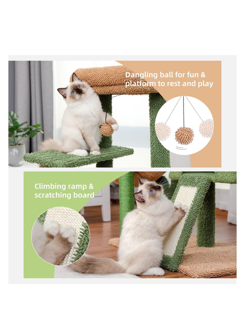 104 cm Cactus Cat Tower with Sisal Covered Scratching Post and Cozy Condo for Indoor Cats Cat Climbing Stand with Plush Perch & Soft Hammock for Multi Level Cat Play House 41