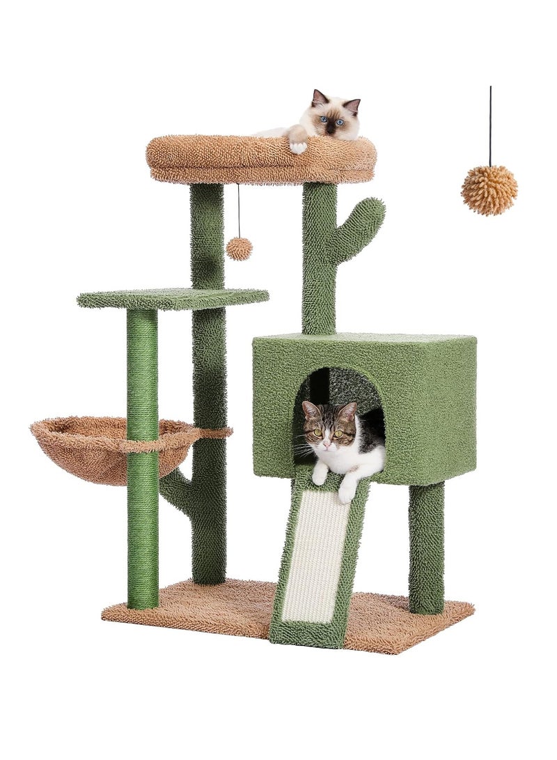 104 cm Cactus Cat Tower with Sisal Covered Scratching Post and Cozy Condo for Indoor Cats Cat Climbing Stand with Plush Perch & Soft Hammock for Multi Level Cat Play House 41