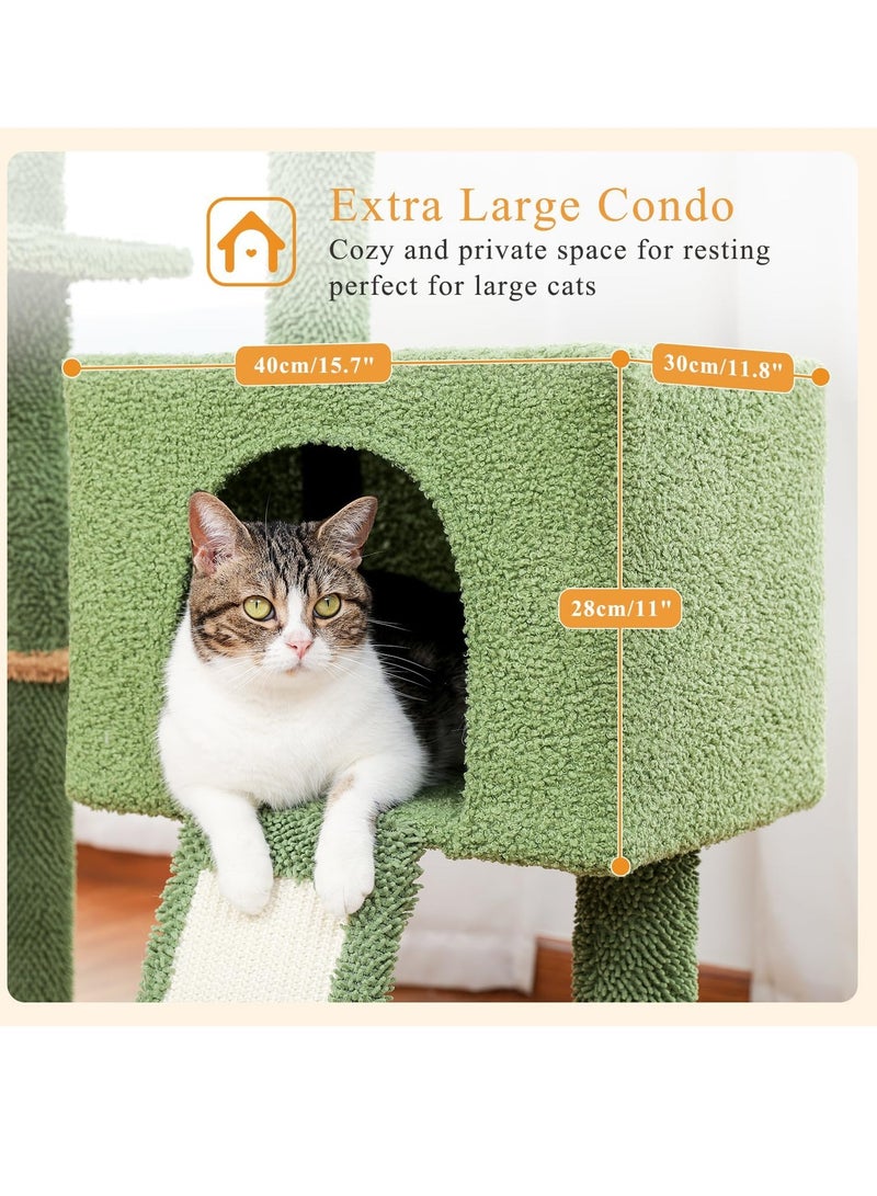 104 cm Cactus Cat Tower with Sisal Covered Scratching Post and Cozy Condo for Indoor Cats Cat Climbing Stand with Plush Perch & Soft Hammock for Multi Level Cat Play House 41