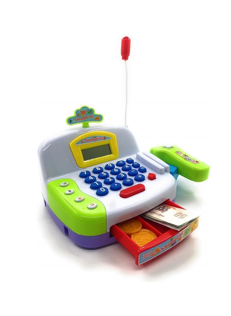 Real Calculator Kids Cash Register Toy - Interactive Play Till for Boys & Girls Educational Shopping Toy with Lights Sounds & Play Money