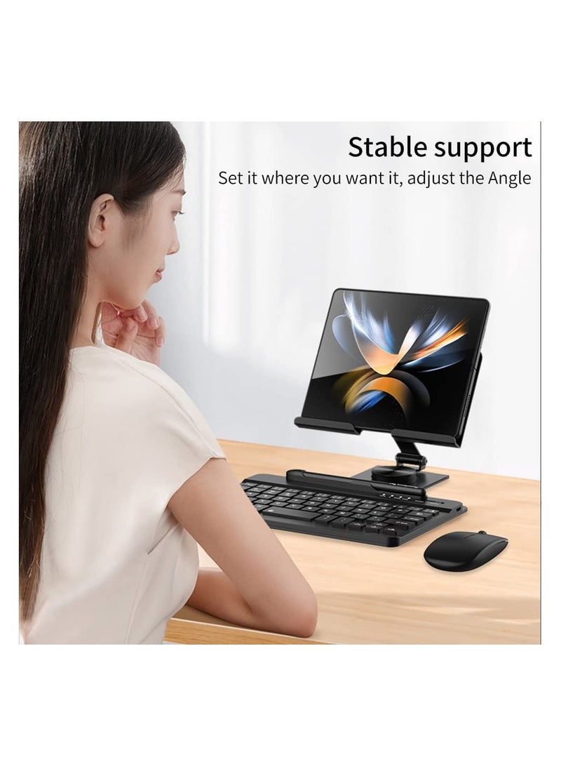 [4 in 1] Adjustable Stand for Samsung Fold 6/Fold 5/Fold 4/Huawei Mate X3//X5/Honor Magic V3/V2/VS2/Pixel Fold Series, Capacitor Pen, Bluetooth Mouse and Keyboard Set, Foldable Portable Phone Bracket