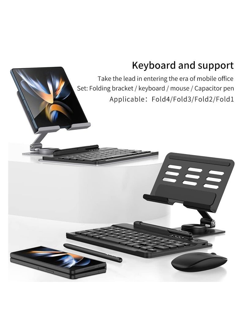 [4 in 1] Adjustable Stand for Samsung Fold 6/Fold 5/Fold 4/Huawei Mate X3//X5/Honor Magic V3/V2/VS2/Pixel Fold Series, Capacitor Pen, Bluetooth Mouse and Keyboard Set, Foldable Portable Phone Bracket