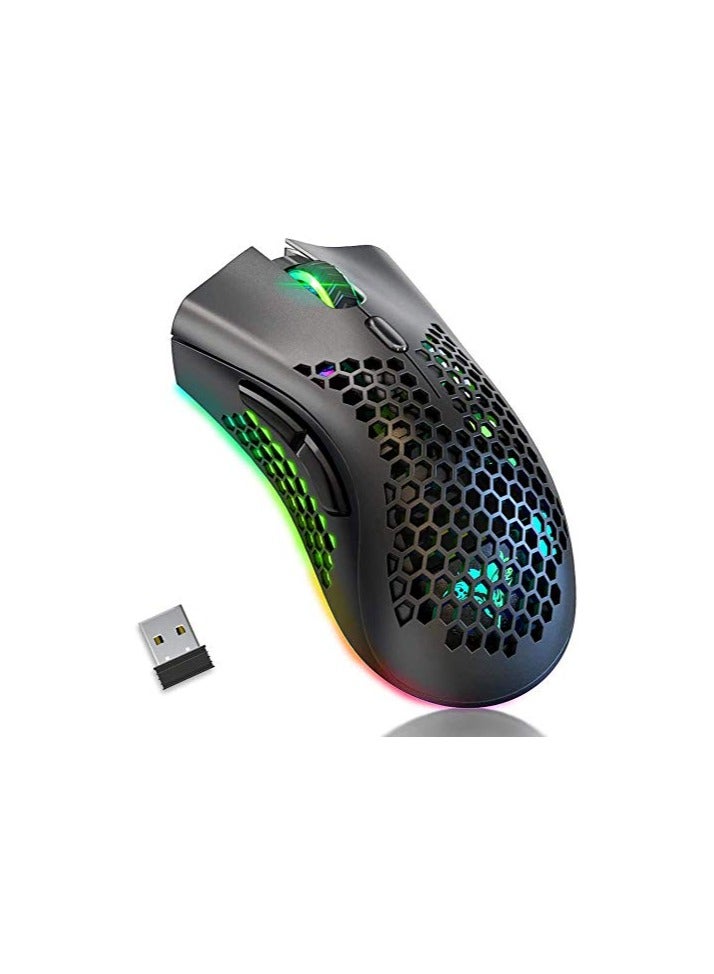 Wireless Gaming Mouse, Computer Mouse with Honeycomb Shell, 6 Programmed Buttons, 3 Adjustable DPI, Silent Click, USB Receiver, Ergonomic RGB Optical Gamer Mice Mouse for Laptop PC Mac(Black)
