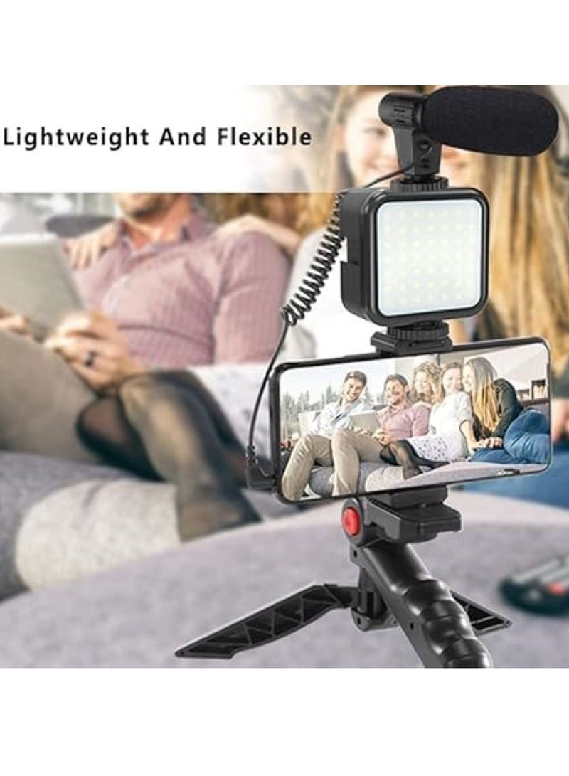 Mobile phone & Camera Vlogging Studio Kit Video Shooting Photography with Microphone LED light and tripod Holder