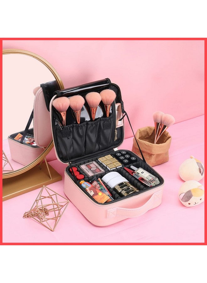 Professional Cosmetic Makeup Bag Waterproof Oxford Cloth Kit Storage Organizer Travel Toiletry Vanity Bag With Adjustable Compartment 26 X 23 X 10 Cm (Pink)
