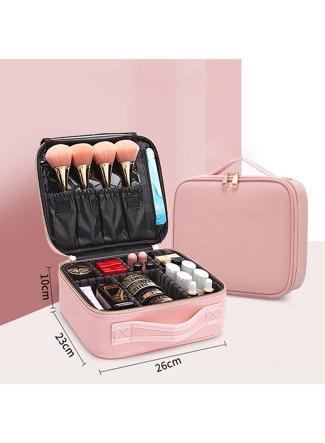 Professional Cosmetic Makeup Bag Waterproof Oxford Cloth Kit Storage Organizer Travel Toiletry Vanity Bag With Adjustable Compartment 26 X 23 X 10 Cm (Pink)