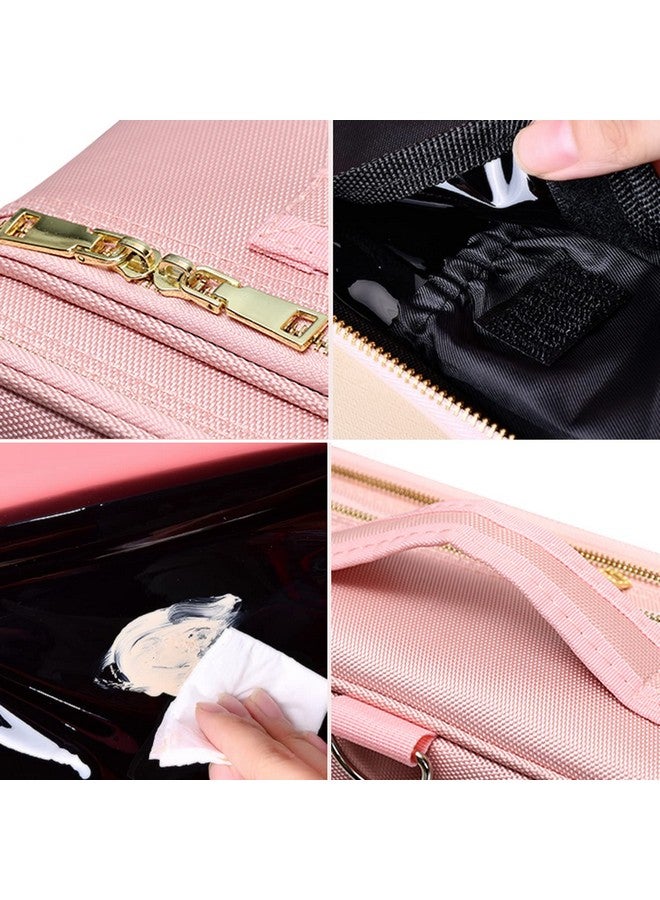 Professional Cosmetic Makeup Bag Waterproof Oxford Cloth Kit Storage Organizer Travel Toiletry Vanity Bag With Adjustable Compartment 26 X 23 X 10 Cm (Pink)