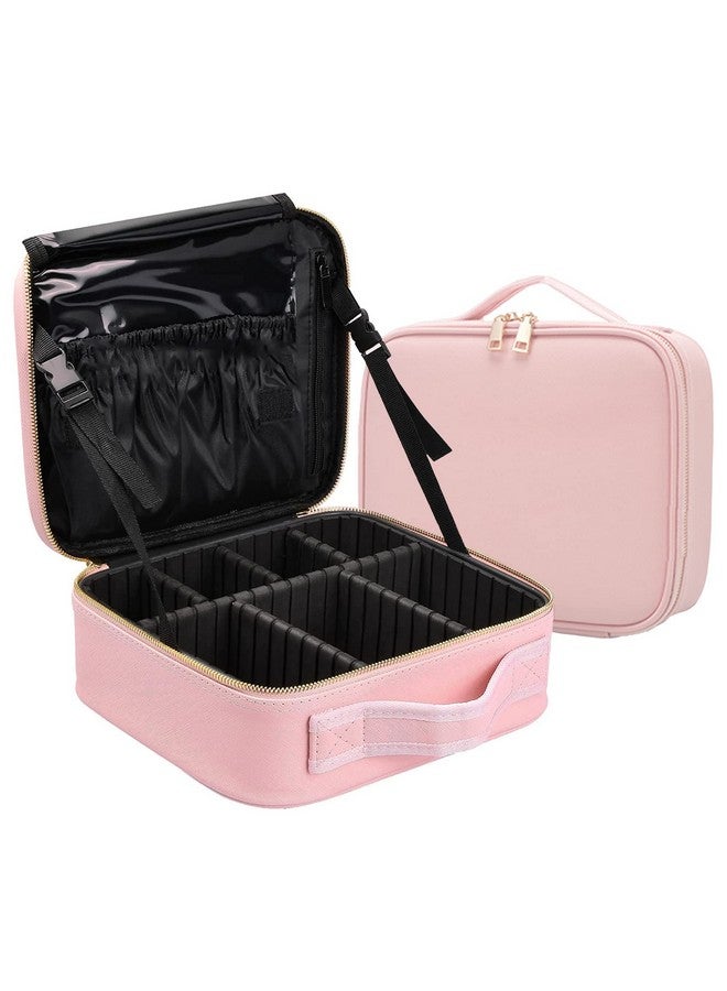 Professional Cosmetic Makeup Bag Waterproof Oxford Cloth Kit Storage Organizer Travel Toiletry Vanity Bag With Adjustable Compartment 26 X 23 X 10 Cm (Pink)
