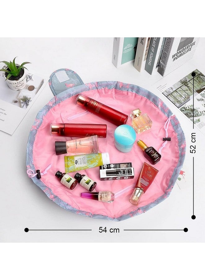 Large Cosmetic Makeup Kit Storage Organizer Drawstring Travel Toiletry Vanity Bag Big Compartment Makeup Brush Holder Portable Waterproof Flamingo