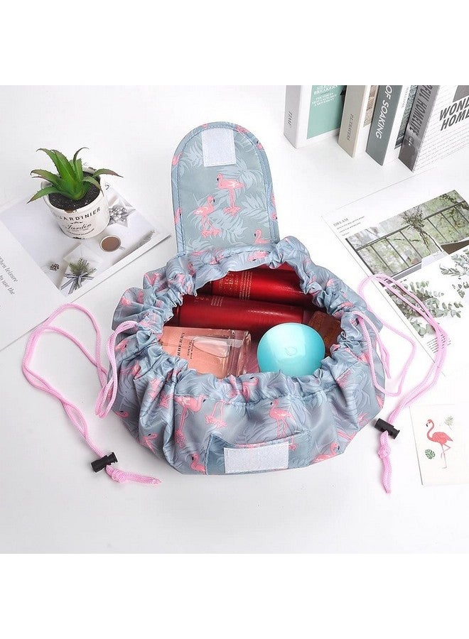 Large Cosmetic Makeup Kit Storage Organizer Drawstring Travel Toiletry Vanity Bag Big Compartment Makeup Brush Holder Portable Waterproof Flamingo