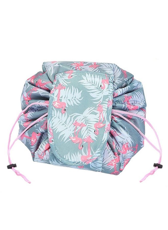 Large Cosmetic Makeup Kit Storage Organizer Drawstring Travel Toiletry Vanity Bag Big Compartment Makeup Brush Holder Portable Waterproof Flamingo