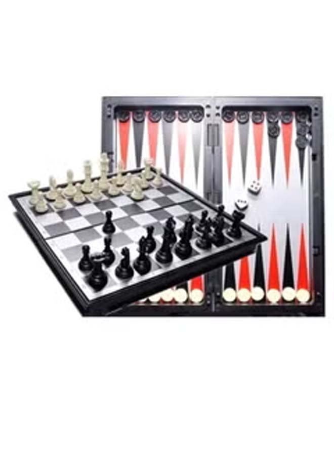 3-In-1 Magnetic Chess And Checkers With Backgammon Game Set