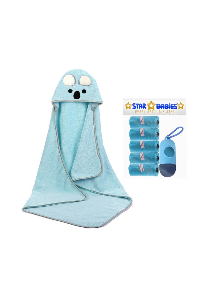 Star Babies -Combo Pack (Microfiber Hooded Towel with Disposable Scented Bag Pack of W/Dispenser) - Blue